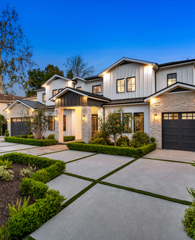 A multifamily home at night